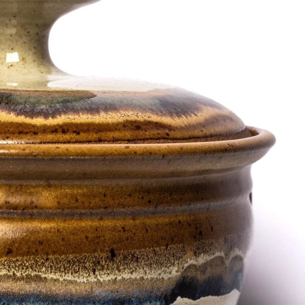 Studio Art Pottery Casserole Dish w/ Lid, Signed, Hand Thrown, Unique Earth Tone